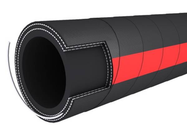 A black and red fuel oil suction and discharge rubber hose is displayed.
